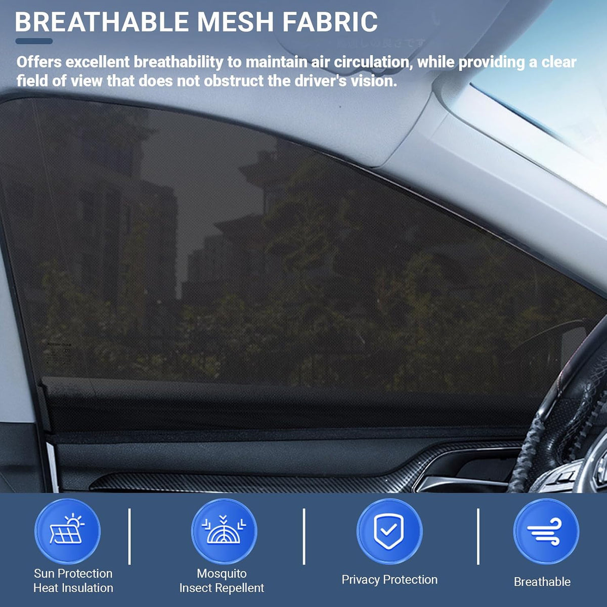 4 PCS Car Window Sun Shade Cover, Breathable Mesh Side Window Sunshades, UV Glare Protection Privacy Screens, Newcar Window Screens, Cover Full Window Universal for Most Cars Suvs