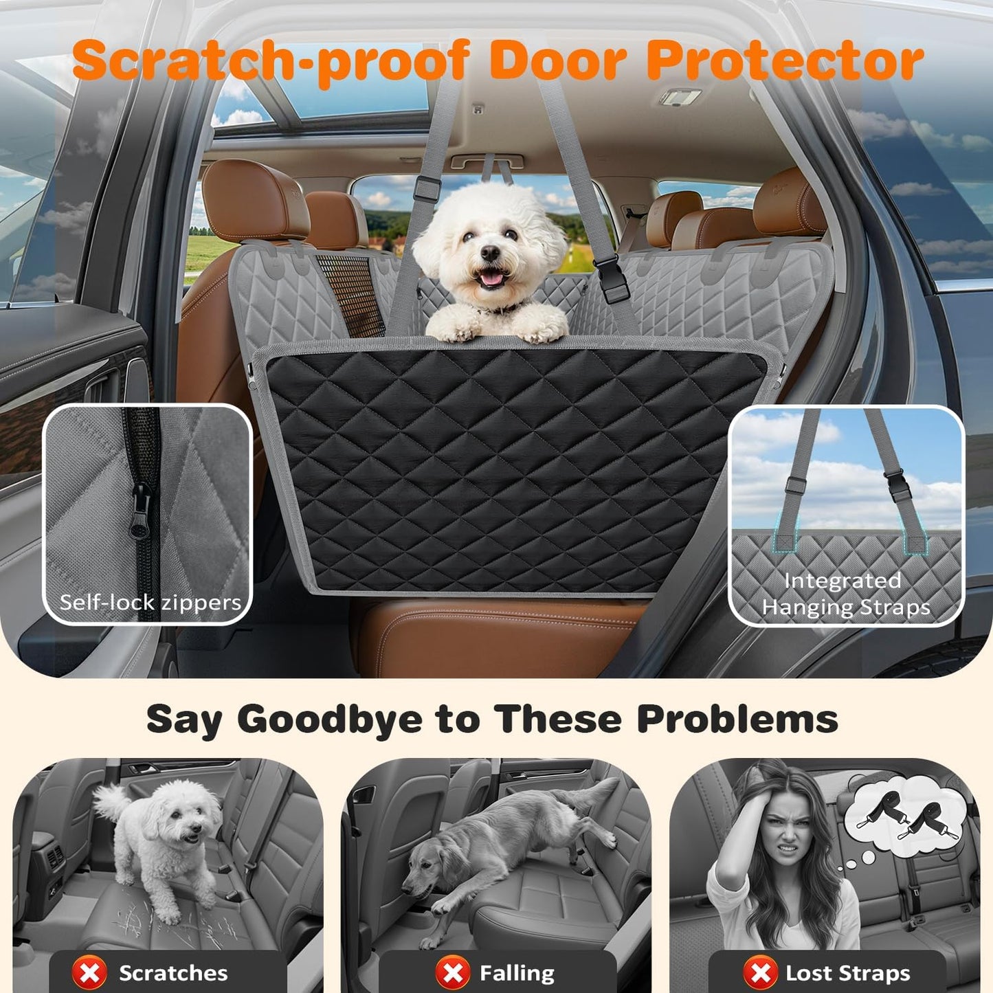 4 in 1 Dog Car Seat Cover for Back Seat, Waterproof Hammock