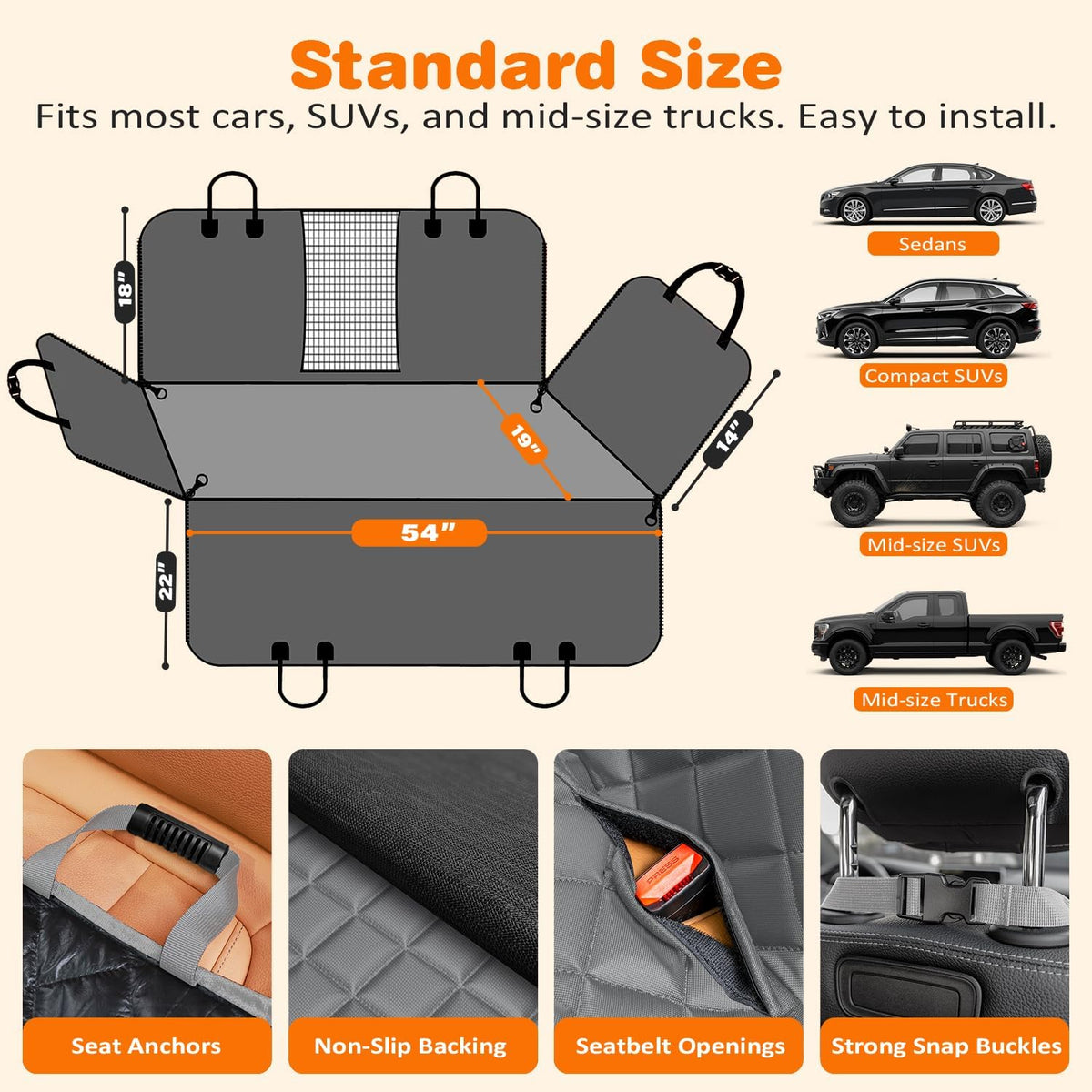 4 in 1 Dog Car Seat Cover for Back Seat, Waterproof Hammock