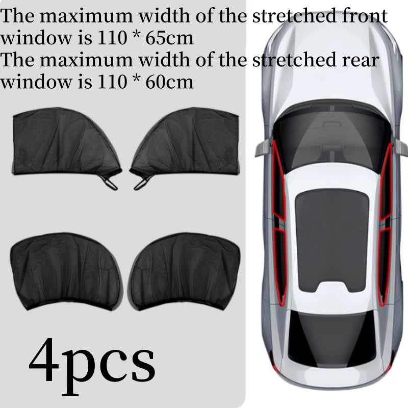 4PC Universal Side Window Sunshade Mesh Visor Protection Privacy Mosquito Mesh Net Curtains UV Protect Car Interior Accessories
